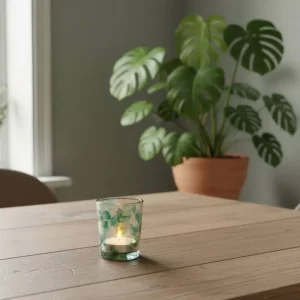Eucalyptus votive tealight holder with matching scented candle