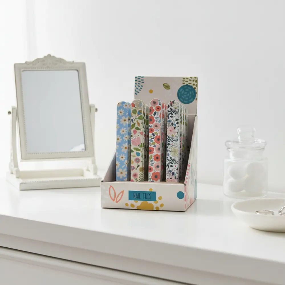 Mixed floral patterned nail files in display box