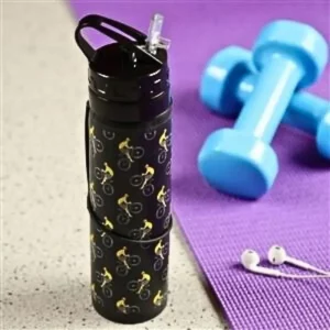 Foldable sports water bottle beside gym weights