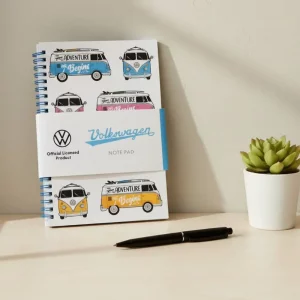 Volkswagen Camper Bus A5 spiral bound notebook with colourful camper van illustrations on the cover.