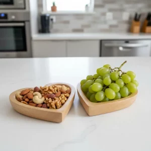 Two small wooden heart plates