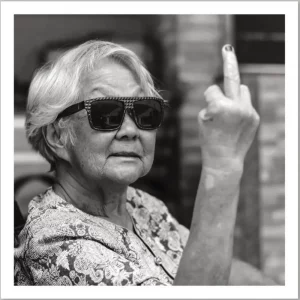 Funny ageing gracefully birthday card with monochrome design and cheeky humour