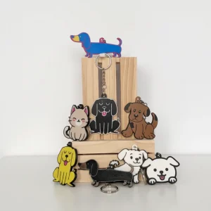 Eco-friendly 3D printed animal keyrings – dogs and cat designs in PLA plastic