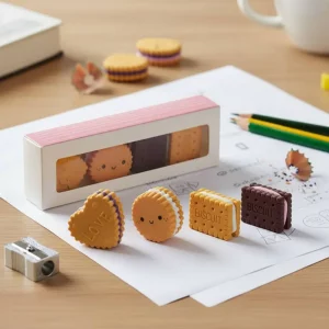 Set of four biscuit-shaped erasers