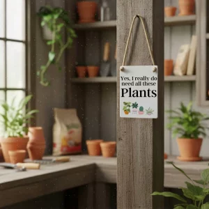 Mini metal plant quote sign with colourful pots