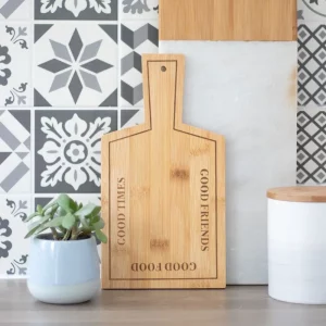 Rustic bamboo board displayed in a modern kitchen