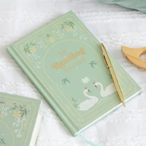 Mint green My Reading Journal notebook with gold detailing and ribbon marker