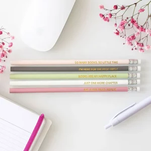 Set of 5 Page Turner Pencils with pastel colours and gold quotes