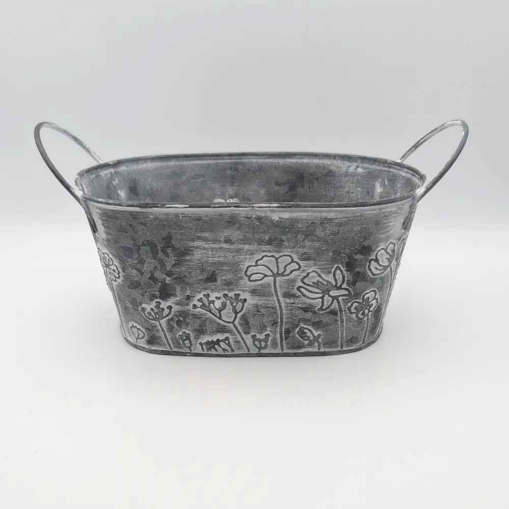 Rustic Oval Metal Planter with Handles
