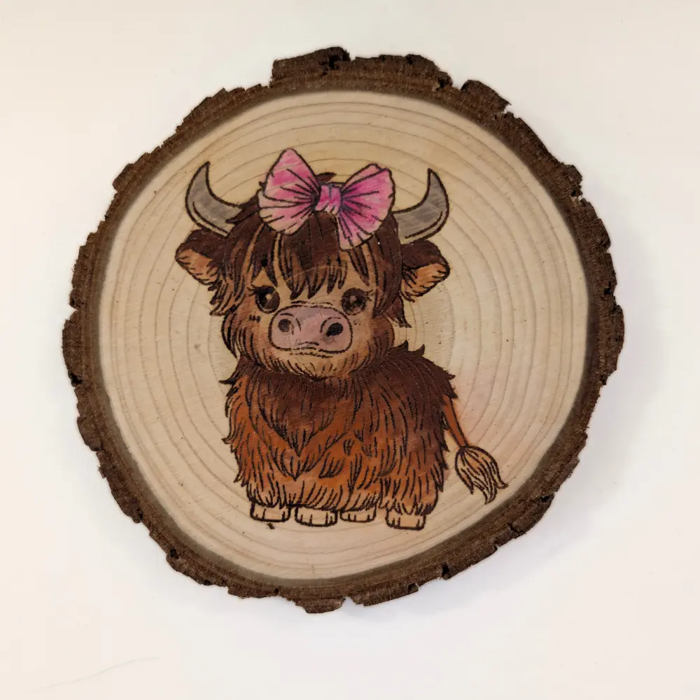Hand Painted Highland Cow Log Coaster