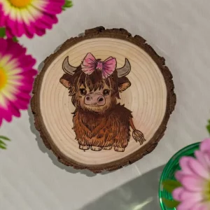 Hand painted Highland cow log coaster