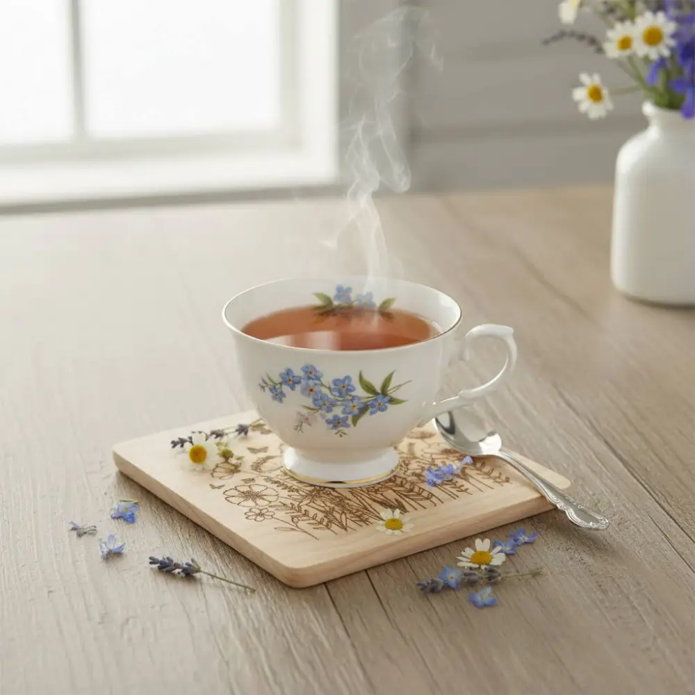 Wildflower Engraved Wooden Coaster