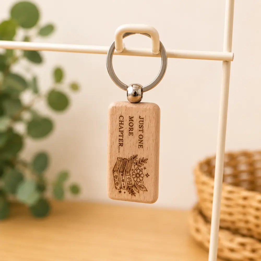 Wooden Book Lover Keyring – Just One More Chapter