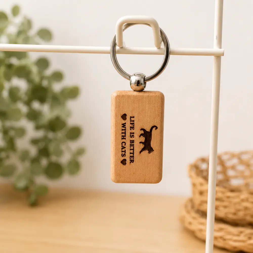 Wooden Cat Keyring – Life Is Better With Cats
