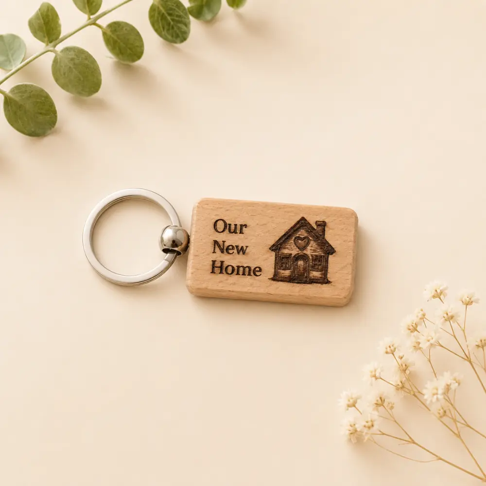 our new home wooden keyring
