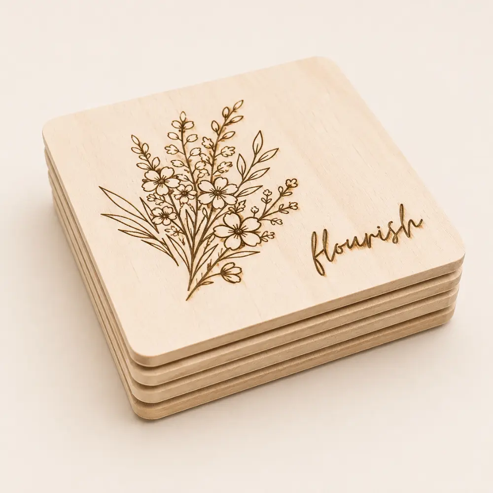Wildflower Engraved Square Coasters – Set of 4